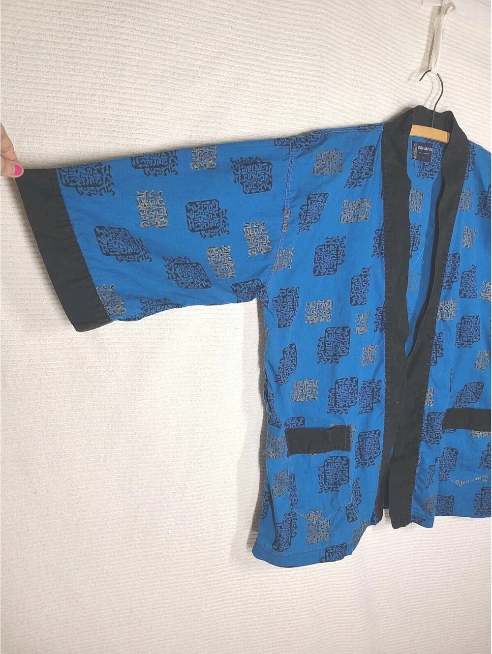 Vtg 60s Obi-Jama Pajama Robe Shirt XXL Blue Cotton Novelty Print Mens Unisex